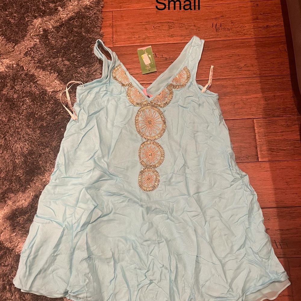 Lilly Pulitzer Light Blue Sleeveless Dress with Embroidery